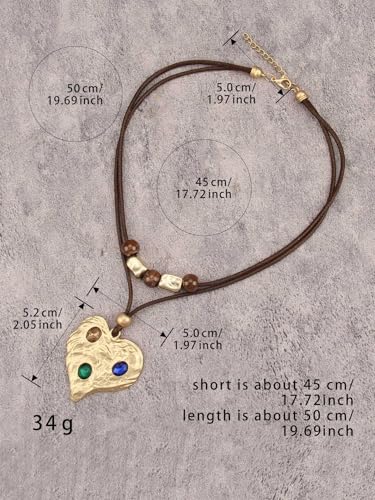 Bohemian Necklaces for Women Long Leather Necklace with Large Pendant Chunky Boho Hippie Jewelry Pendant Chocker Necklace - style: Boho Chunky Gold Necklace