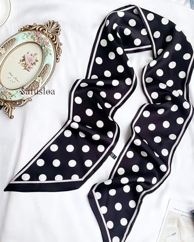 Purse Scarf For Handbags Head Scarves For Women's Hair Bags Scarfs Long Skinny Scarves Fashion Silky - color: A11-black Spot