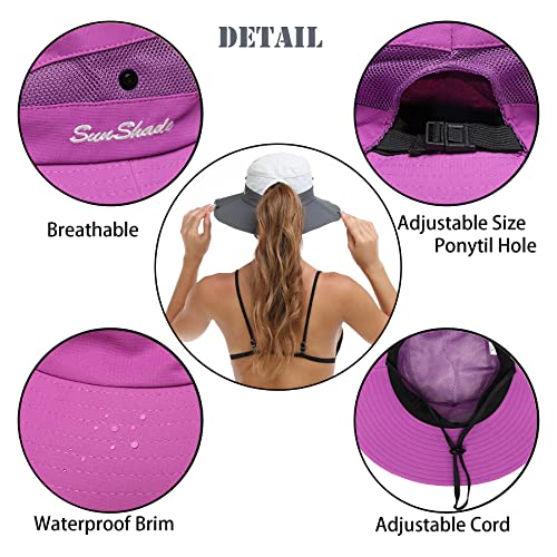 Womens Summer Sun Hat Beach Hat Wide Brim Outdoor UV Protection Hat Foldable Cool Mesh Ponytail Bucket Hat - color: Pure Purple