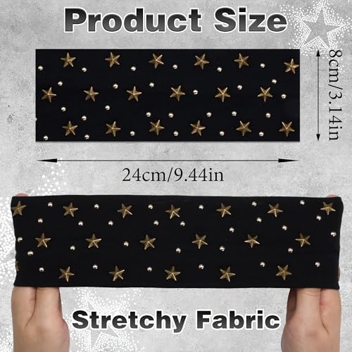 3Pcs Short Headbands for Women Punk Star Studded Hair Bands Y2K Non-Slip Elastic Hear Wraps Rhinestone Headbands Sport Workout Rock Hair Scarf Accessories for Girls - color: Black+White+Red+Star