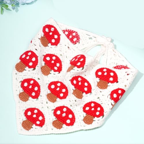 hoyuwak Crochet Bandana Headband Head Scarf Hairband for Women Girls White Knitted Mushroom Hair Accessories for Festival 80s Hair Styling Decor
