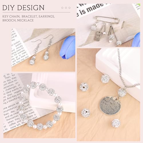 100 pcs 10mm Rhinestone Beads for Jewelry Making Crafting, White Shiny Round Disco Baseball Necklace Beads for DIY Shamballa Sparkle Crystal Clay Christmas Bracelet Earring - color: Crystal White, size: 10mm/100pcs