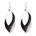 ANXIN boho unique Leather Earrings 2 Layered Lightweight Faux Leather Leaf Earrings Layered Design Drop Earrings Gift for Women - color: White Black White