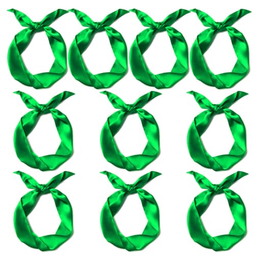 10 Pcs Long Thin Small Skinny Scarf Satin Neck Tie Ribbon Choker for Women Girls - color: Christmas Green