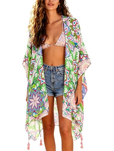 Breezy Lane Kimonos for Women Swimsuit Coverups Beach Cover Up Swimwear Cardigan Summer - color: Boho Green