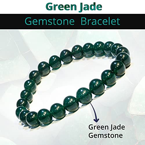 ANAYA AGATE Healing Crystal Bracelet for Women and Men – 8mm Round Beaded Bracelet for Men and Women – Unisex Stretchy Gemstone Bracelet for Healing and Protection - color: Green Jade