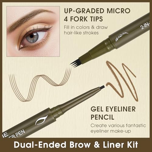 UCANBE Eyebrow Pen, Dual-Ended Eyebrow Pencil with 4-Fork-Tip & Gel Eyeliner for Women, Eye Brow Pen with Gel Eyeliner Pencil, Microblading Eyebrow Pencils with Hair Like Strokes, Light Brown/Blonde - color: Light Brown