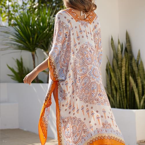 Kimonos for Women Casual Swimsuit Coverup Lightweight Boho Kimono Cardigans for Summer - color: Beige Yellow Paisley