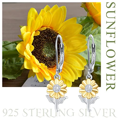 Sunflower Leverback Earrings S925 Sterling Silver Earrings You Are My Sunshine Dangle Earring Jewelry for Women - style: Dangle sunflower