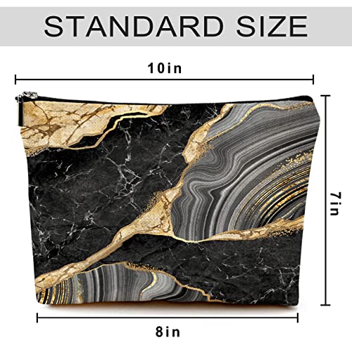 Cute Makeup Bag for Purse Canvas Waterproof Funny Cosmetic Bags for Women Zipper Travel Toiletry Pouch-Black Marble Makeup Bags - color: Black Marble Makeup Bags