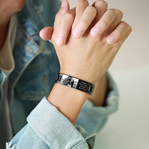 Custom Mens Bracelet Personalized Watch Band Engraved Name Bracelets for Men Customized ID Cuff Wristband Gift for Dad Husband - style: Black0-picture - 1.5cm