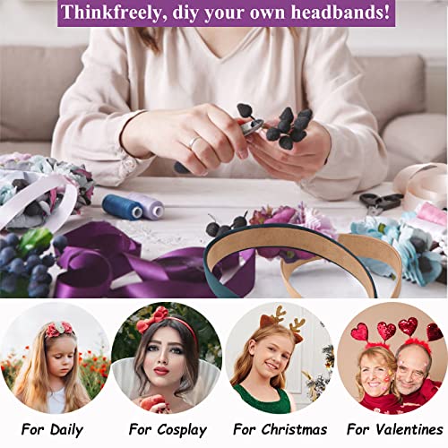 Wecoe 10 Pack Black Satin Wide 1.3 Inch Non-Slip Fashion Halloween DIY Plain Solid Hair Bands for Women and Girls - color: Black