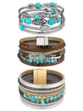 Inbagi 3 Pcs Bohemian Bracelet for Women Cowboy Chic Faux Leather Cuff Bracelet Multi Layer Western Jewelry Crystal Wristbands (Cool) - style: Cool