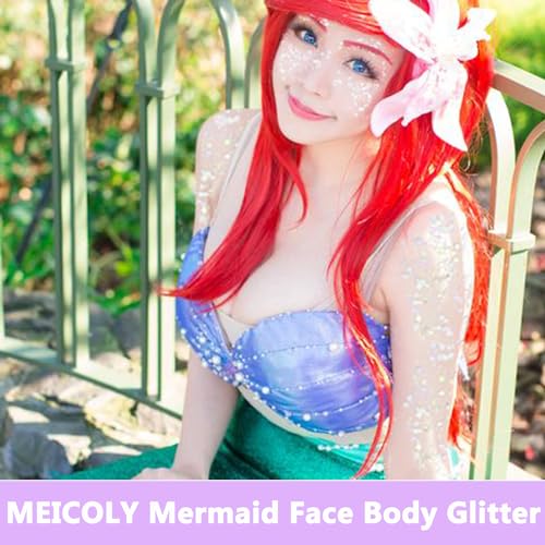 MEICOLY Clear White Face Body Glitter,Mardi Gras Face Glitter Makeup for Kids Women,Face Glitter for Running Half Marathon,Sparkly Mermaid Hair Glitter,Singer Concert Festival Rave Accessories - color: white body glitter