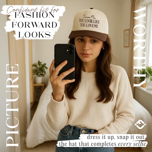 Funky Junque Vintage Canvas Snapback Hat - Adjustable 2 Tone Cap for Men Women - Put It On My, Cowboy, Girl Dad, Funny - color: Excuse Me, You Look Like You Love Me -Brown/Beige