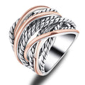 Mytys Wide Band Rings Twisted Rope Ring Two-Tone Mixed Metal Braided Statement Rings Fashion Jewelry for Women - color: Rose gold and silver
