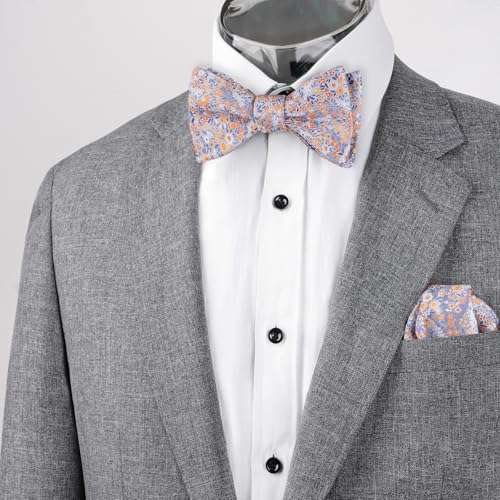 Alizeal Mens 2pcs Classic Floral Pattern Self-tied Bow Tie and Handkerchief Set - color: 045-blue/ Orange