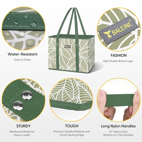 BALEINE 3Pk Reusable Grocery Bags, Foldable Shopping Bags for Groceries with Reinforced Bottom & Handles (Antique Foliage) - color: Antique Foliage, size: 3 Pack