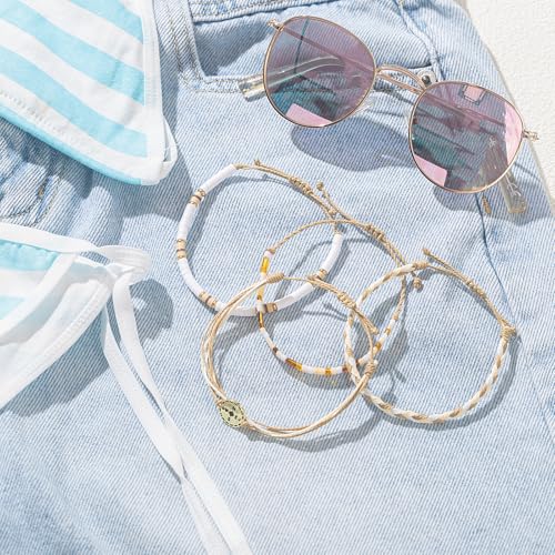 FANCY SHINY Boho Nautical Compass String Bracelets Beaded Clay Beads Bracelet Stackable Friendship Bracelets Summer Beach Outfits for Women Girls - color: Sand