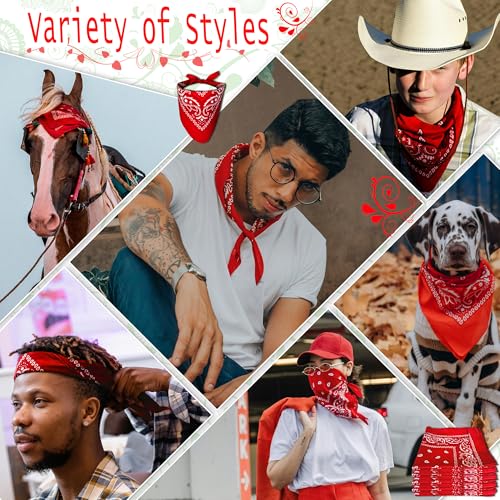 ILHSTY 60 Pcs Women Men Paisley Bandanas Bulk Unisex Bandanas Head Cowboy Scarf Necktie handkerchief Party Supplies - color: Red