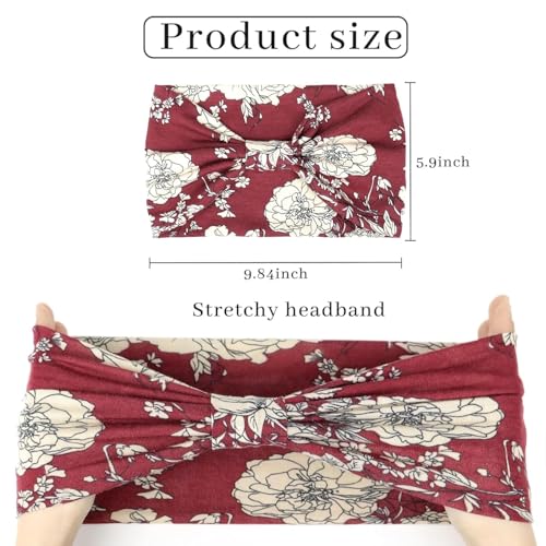 6 Pack Boho Style Women's Headbands, Non slip Fashion Wide Elastic hairband, Daily Sports Yoga Workout Women's Hair Bands,Floral Print,Red and Black - color: Type 5