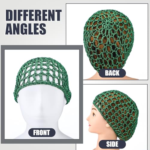 Geyoga 4 Pieces Mesh Crochet Hair Net Rayon Knit Snood Hat Thick Short Women Hairnet Snoods Cover Ornament for Sleeping(Black, Green, Pink, Beige) - color: Black, Green, Pink, Beige