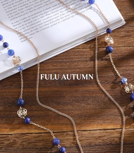 FULU AUTUMN Boho Gold Long Necklaces for Women Natural Stone Beaded Layered Long Necklace Mothers Day Gifts Dainty Flower Costume Jewelry for Women - color: Sapphire