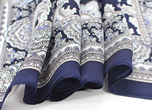 ANDANTINO 100% Mulberry Silk Scarf -21” Square Neckerchief with Gift Packed - color: Blue Paisley