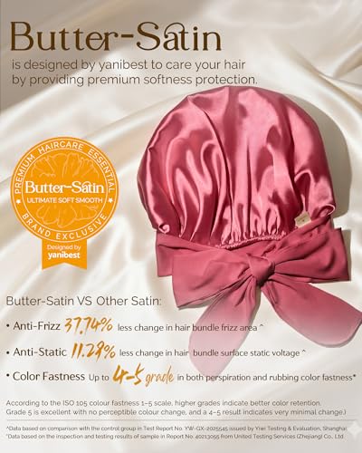 YANIBEST Adjustable Satin Bonnet for Sleeping Women Double Layer Hair Wrap Reduce Friction Prevent Frizz Natural Curly Hair - color: Purple Pink