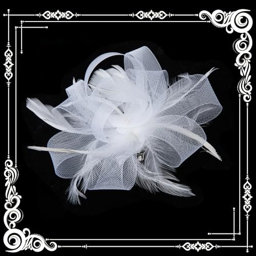 dressfan Womens Fascinator Hat Headpiece 20s Vintage Wedding Hair Accessories for Derby/Wedding/Cocktail/Tea Party - color: White