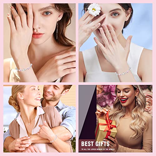 M&Ostyle Silver Bracelet for Women,Bracelet Shiny Crystal Diamond Adjustable Bracelet Mother's Day Jewelry Gift Birthday Christmas Gifts for Women Mom Wife - color: Pink