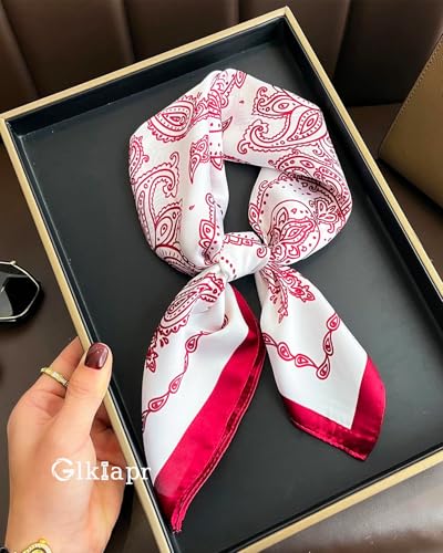 Satin Bandana Headscarf for Women Silky Hair Scarves for Fashion Lightweight - color: 27-red and White Dolphins