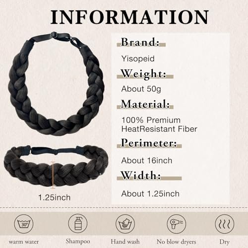 Braided Headbands for Women Black Synthetic Hair Head Bands Handmade Braid Hairband Hair Accessories Elastic Stretch Headwrap Braided Hair Band - color: 2#-Black