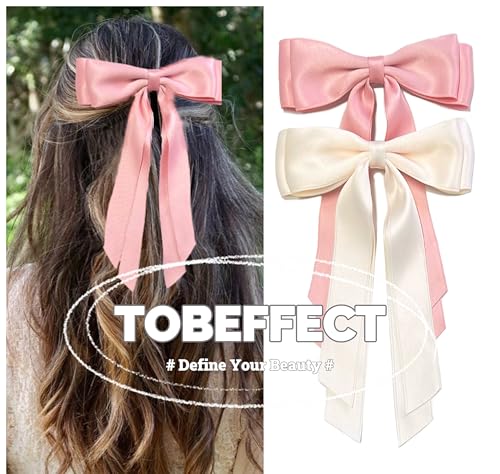 Hair Bows for Women Valentine's Day Bow Clips Cute Ribbons Girls Ribbon Bows BowKnot Barrettes Tassel Bow Clips Fashion Valentine Hair Accessories for Women, Pink & Beige - color: Pink & Beige