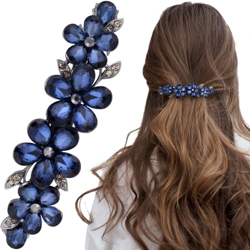 Joez Wonderful Rhinestone Hair Clips, Bridal Hair Accessories for Women, Sparkly Crystal Hair Pins, Fancy Hair Barrettes for Wedding, Bride, Long Hair (Blue Flower, 1 Pcs) - color: Flower Blue