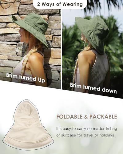 Sun Hats for Women Gardening Hat Wide Brim Ponytail Beach Sun Protection Breathable Cotton Summer Hat with Fold-Up Brim - color: Black