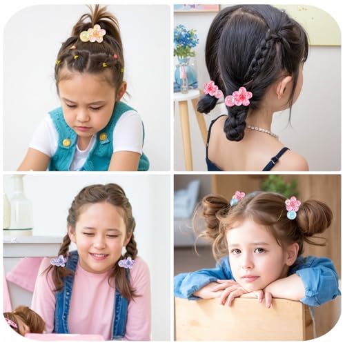 12PCS Ball Charm Hair Ties for Little Girls, Colored Camellia Bead Rubber Band Bubble Hair Ties with Balls No Damage Ponytail Holders for Toddler Girls (Pink, Purple, Blue, Rose Red, Green,Yellow) - color: Pink, Purple, Blue, Rose Red, Green ,Yellow