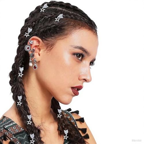 20Pcs Hollow Star Hair Clips | Silver Hair Jewelry Rings & Cuffs for Braids, Dreadlocks | Boho Hair Accessories for Women | Festival Braiding Beads Charms - color: Silver