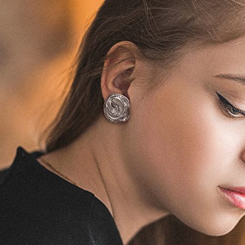 Mytys Two Tone Earrings for Women Gold and Silver Crossover Half Hoop Statement Earring Designer Stud Earrings - color: flower Silver