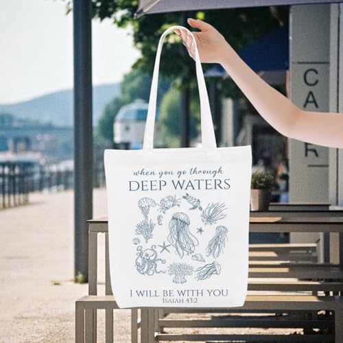 Floral Beach Whale Shark Gifts Jellyfish Christian Canvas Tote Bag for Work Totes for Women Christmas Bible - color: Deepwatersisaiah 182