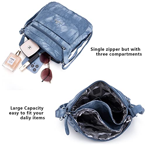Angelkiss Small Womens Crossbody Bag Leather Shoulder Purse for Women Hobo Bag with Adjustable Shoulder Strap - color: Lake Blue
