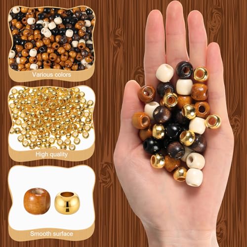 Suncalla 1502 Pcs Colorful Hair Braid Kit Including 1000 Pony Bead 500 Elastic Rubber Band 2 Quick Beader for Braid Dreadlock Accessories DIY Jewelry Making for Craft Gift(Earth Tone)