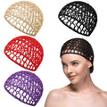 Geyoga 4 Pieces Mesh Crochet Hair Net Rayon Knit Snood Hat Thick Short Women Hairnet Snoods Cover Ornament for Sleeping (Black, Red, Skin, Purple) - color: Black, Red, Skin, Purple