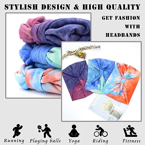 FULZTEY Wide Headbands for Women Boho Headwraps Fashion Tie Dye Hairband Non Slip Knot Bandanas Comfy Cotton Turban Stretchy Sport Workout Sweat Head Bands for Women's Hair Accessories 3 Pack - color: Style 28