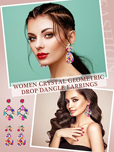 Kigeli 6 Pairs Multicolor Earrings for Women Rhinestone Colorful Statement Crystal Geometric Drop Dangle Teardrop Diamond Earrings for Christmas Prom Party Jewelry Gifts Collection