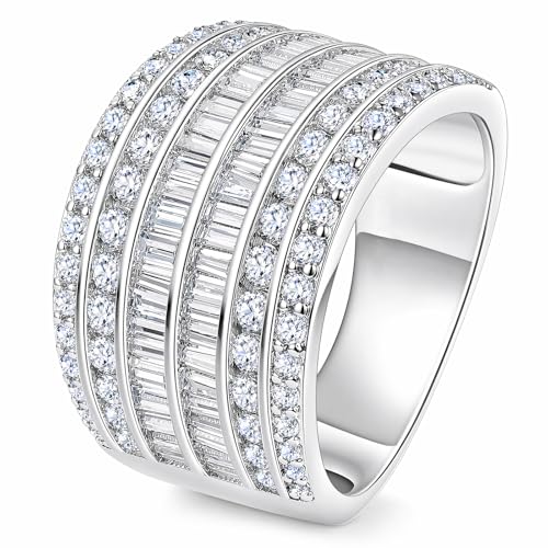 Wide Wedding Bands for Women Cubic Zirconia Engagement Bridal Eternity Stackable Rings White Gold Size - color: Classic Eternity