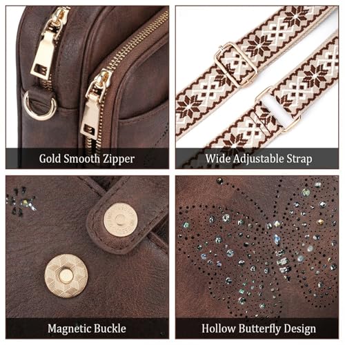 KITEVIUN Crossbody Bags for Women Leather Crossbody Purse Small Shoulder Phone Purse with Adjustable Strap & RFID Card Slots - color: 05-coffee