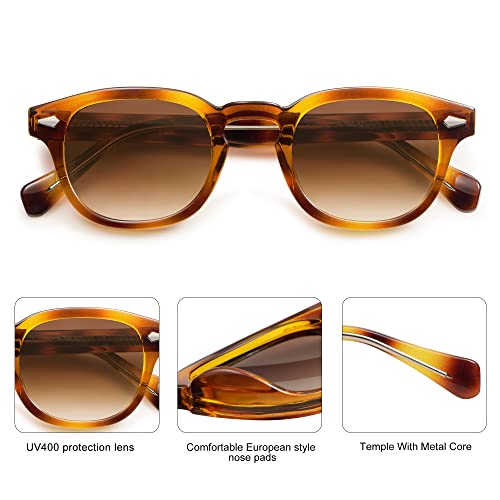 SOJOS Retro Small Round Sunglasses for Men Women Trendy Circle Style UV400 Lenses Unisex Sun Glasses SJ2251 - color: Brown Pattern/Brown Grading