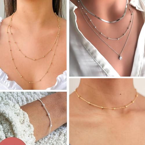 33 Feet Gold Satellite Bead Chains Roll, 2mm 18K Gold PVD Plated 304 Stainless Steel Ball Beaded Cable Link Chains Spool Bulk for Jewelry Making DIY Craft - color: Gold Big Beads Satellite Cable Chain
