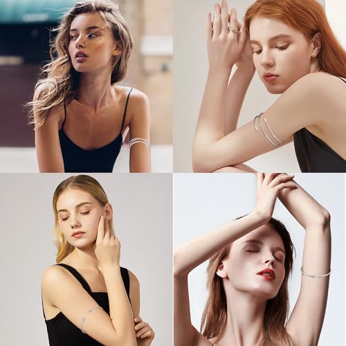 Arm Cuff Bracelet for Women Arm Layered Cuff Bangles Adjustable Coil Swirl Armlet ArmBand Stackable - style: 8 Sets Silver